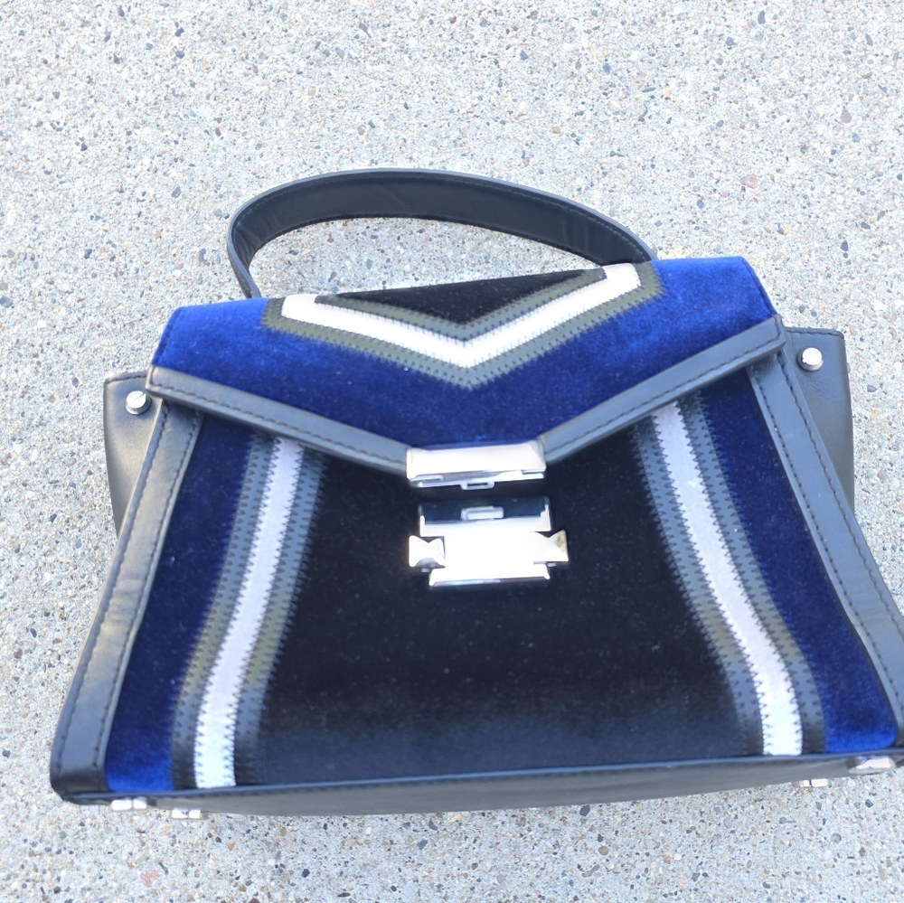 Michael Kors Stylish Black and Blue Velvet Original  Leather  Handbag Medium - Picture 3 of 12